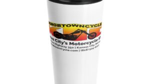 15oz Stainless Steel Travel Mug | Vacuum Insulated | Sublimation Printing | Ideal Gift for Coffee & Tea Lovers | Knobtown Cycle Branded Swag