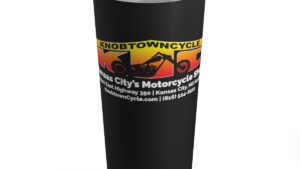 20oz Stainless Steel Tumbler with Vacuum Insulation and Clear Lid - Knobtown Cycle Bottles Glasses and Tumblers