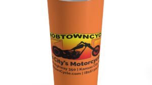 20oz Stainless Steel Orange Tumbler with Vacuum Insulation | Dishwasher Safe | Knobtown Cycle Branded Swag