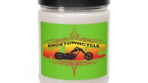 9oz Apple Harvest Scented Soy Candle - Natural Soy Wax Blend, Cotton Wick, Glass Jar - 50-60 Hours Burn Time - Custom Designs - Knobtown Cycle Branded Swag