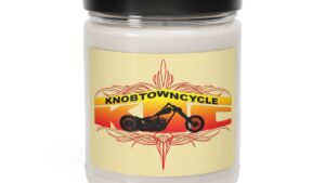 Cinnamon Vanilla Scented Soy Candle 9oz - Immersive Aromas, 100%% Natural Soy Wax Blend, 100%% Cotton Wick, Glass Jar - Knobtown Cycle Branded Swag