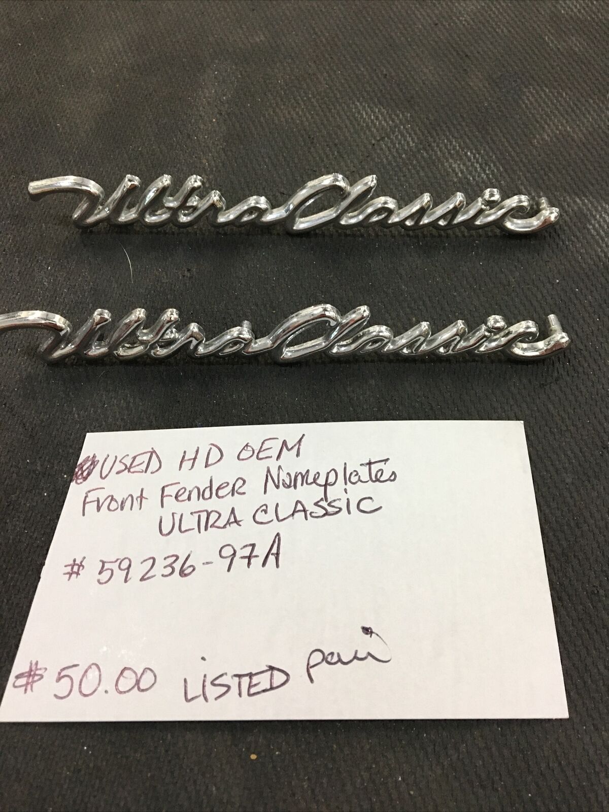 Harley Davidson OEM front fender nameplates Ultra Classic #59236-97A