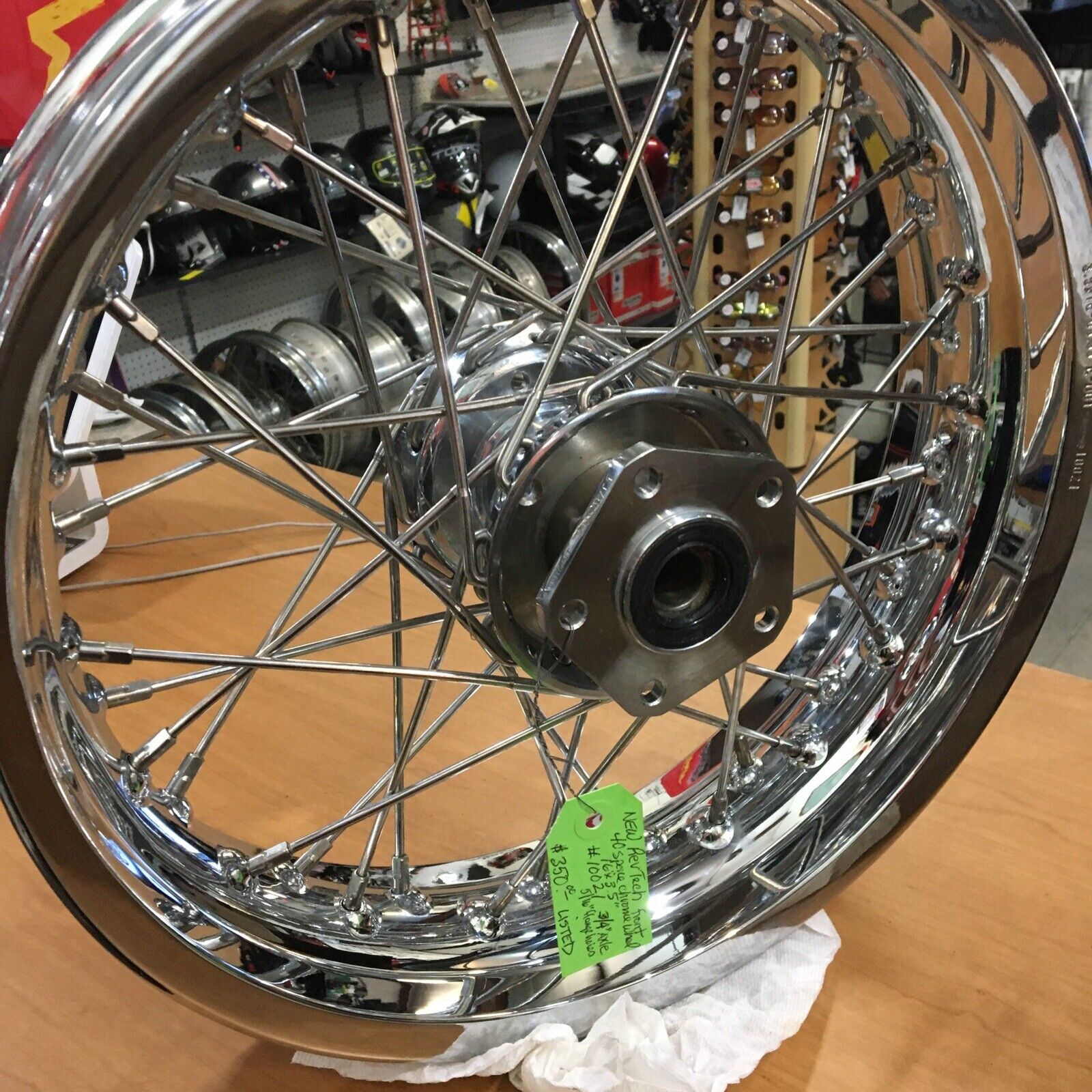 RevTech chrome rim 40-spoke front wheel 16”x 3.5” #10021