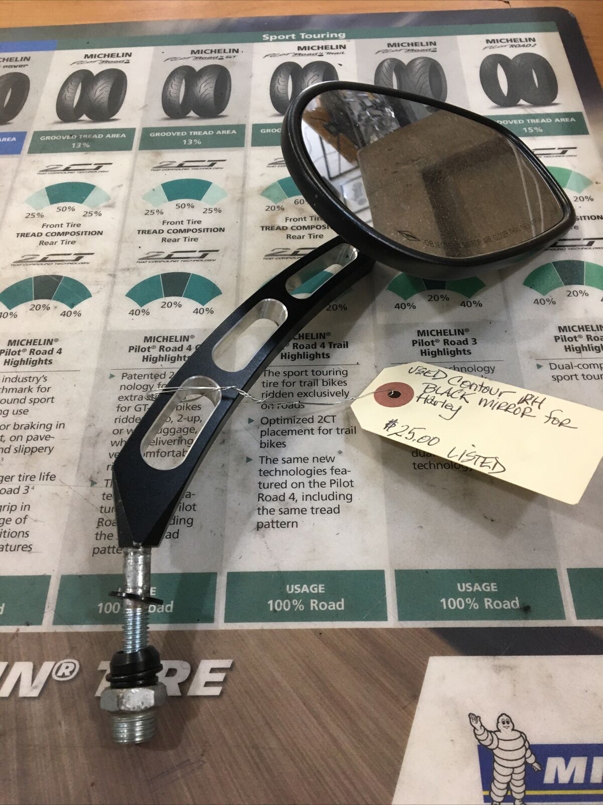 Black Contour RH Mirror For Harley