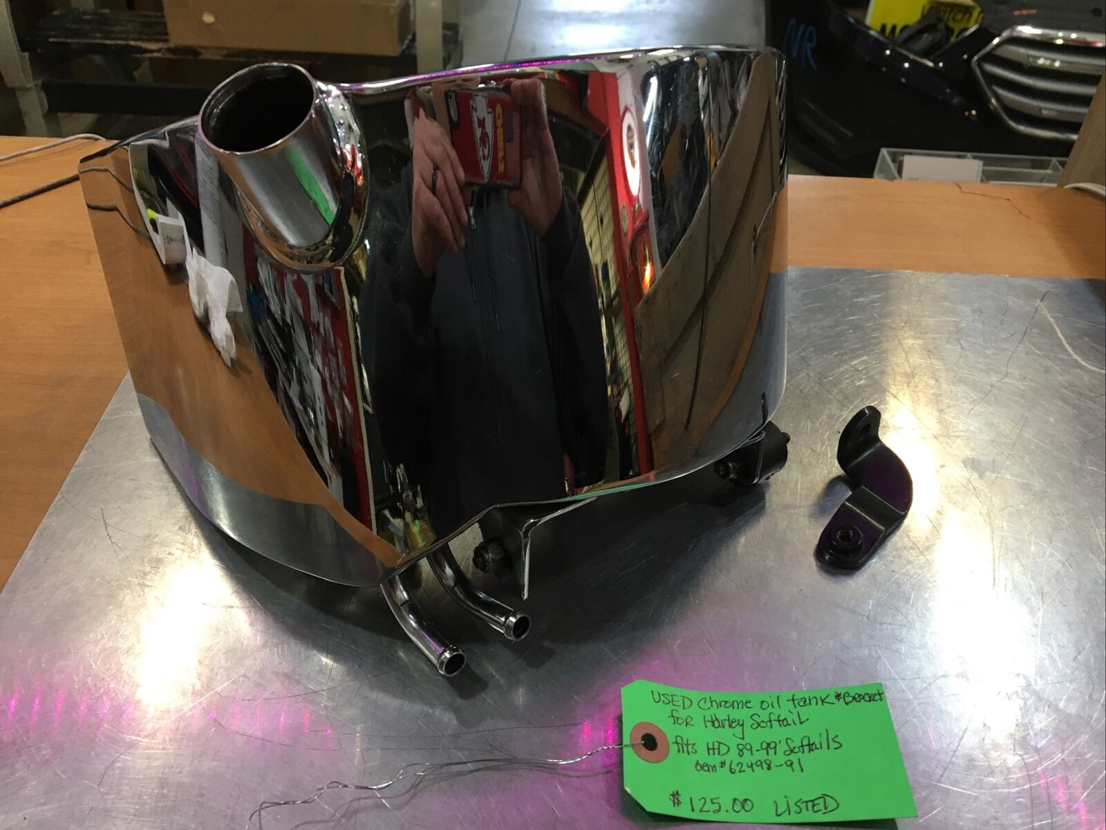 Chrome Oil Tank & Bracket For Harley Softail