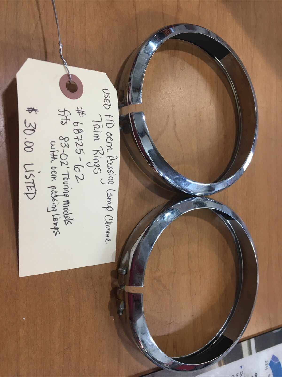 Harley Davidson oem Passing Lamp Chrome Trim Rings #68725-62