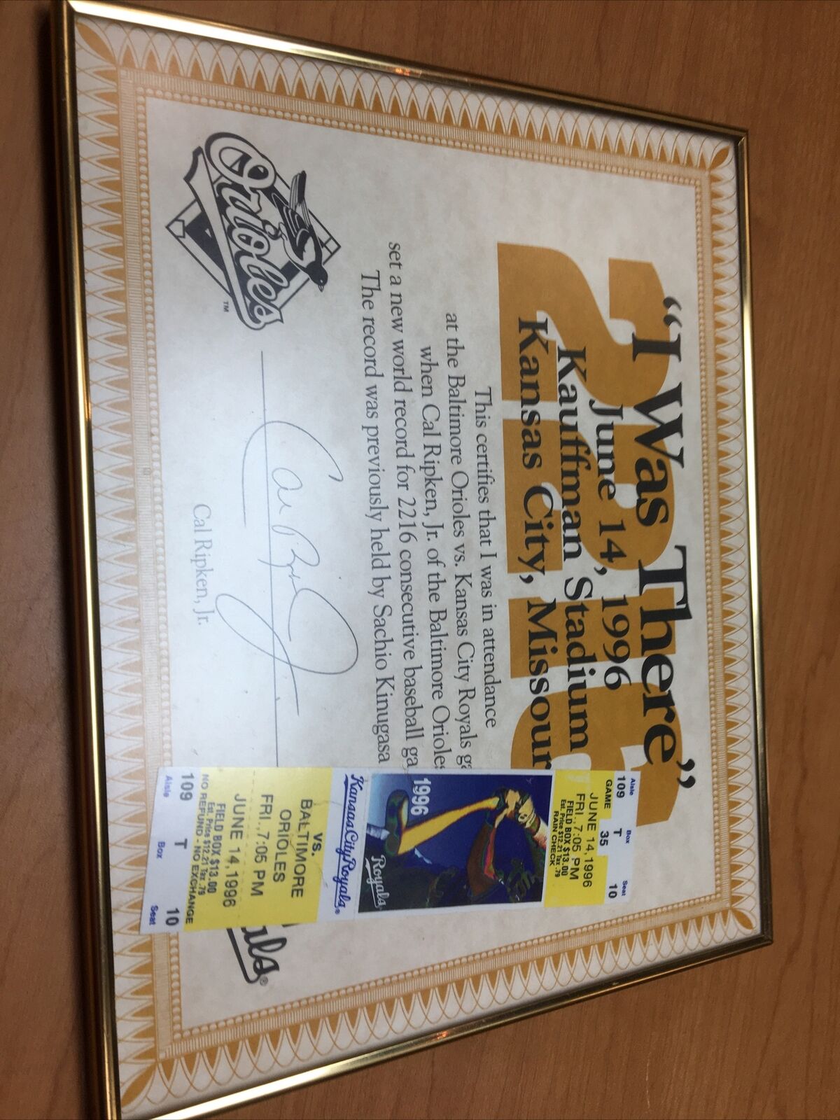 “I Was There” Cal Ripken JR. Sets World 2216 Consecutive Games 6/14/96