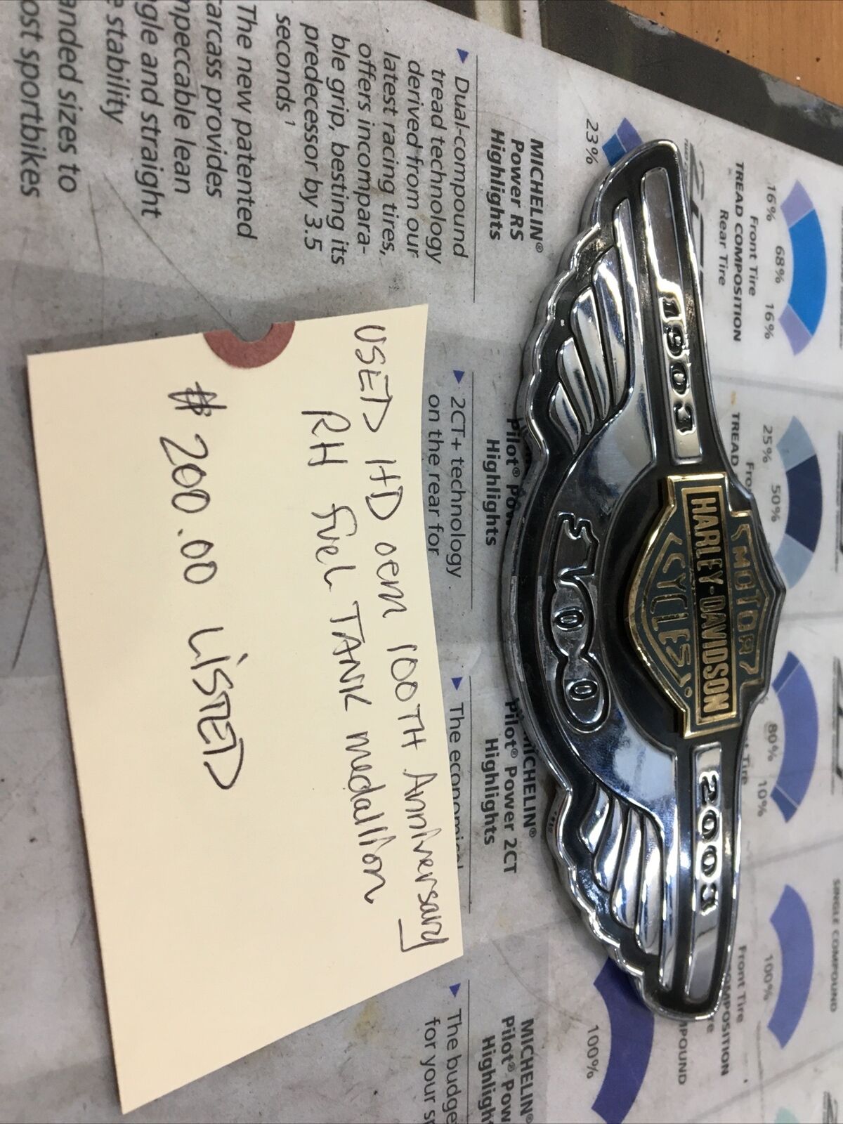 Harley Davidson oem 100TH Anniversary RH Fuel Tank Medallion