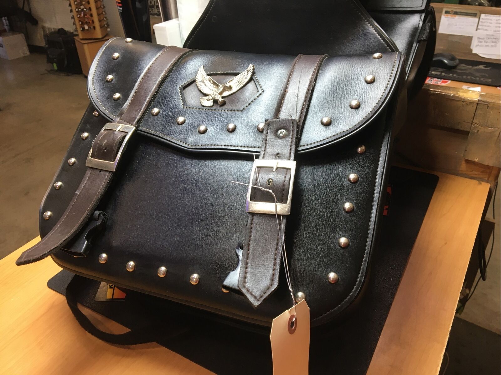 Willie & Max Throw-over Saddlebags Chrome Studded W/Eagle Medallion