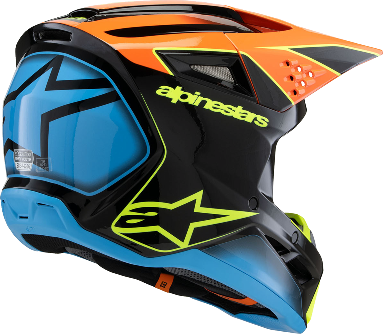 ALPINESTARS HELMET YOUTH S-M3 FRAY BLK/OR/YEL FLUO GLOSS ECE06/DOT YL