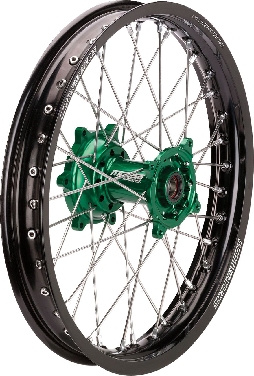 MOOSE OFFROAD Wheel Assembly - SX-1 - Complete - Rear - Black Wheel/Green Hub - 19x2.15 - Kawasaki KX