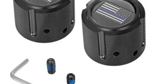 FIGURATI DESIGNS Axle Nut Cover - Front - Stainless Steel - Stainless Steel - Blue Line Flag - Black