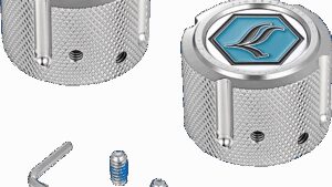 FIGURATI DESIGNS Axle Nut Cover - Front - Stainless Steel - Legends Suspension Logo - Silver