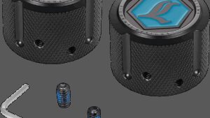 FIGURATI DESIGNS Axle Nut Cover - Front - Stainless Steel - Legends Suspension Logo - Black