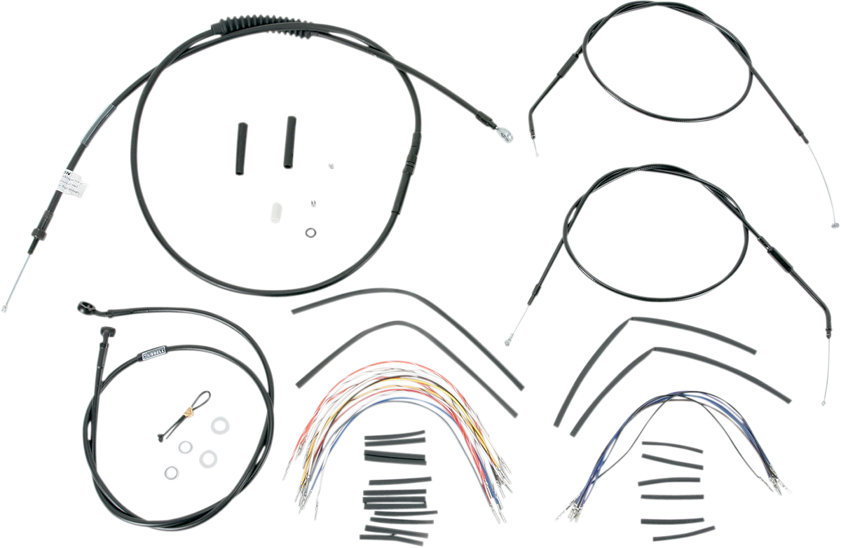BURLY BRAND Complete Black Vinyl Handlebar Cable/Line Kit for Ape Hangers - 14" - '96-'03 Sportster