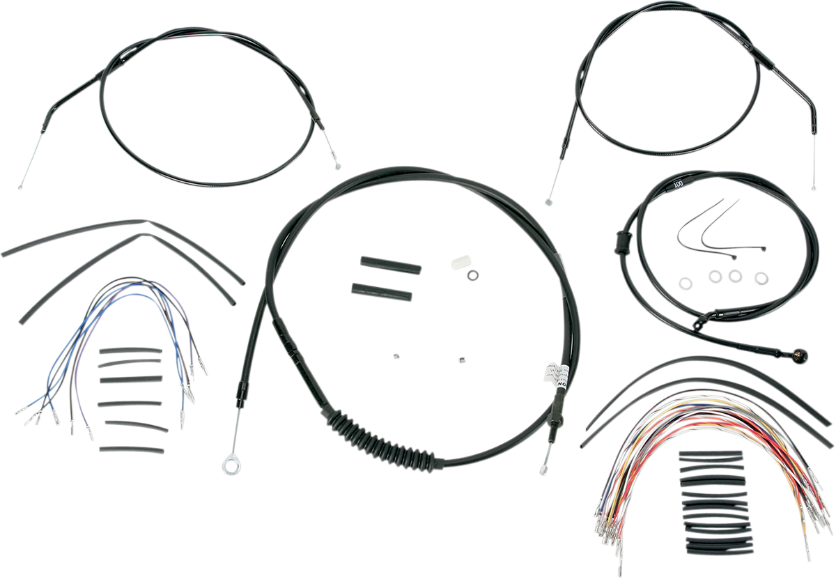 BURLY BRAND Complete Black Vinyl Handlebar Cable/Line Kit for Ape Hangers - 12" - '07-'13 Sportster