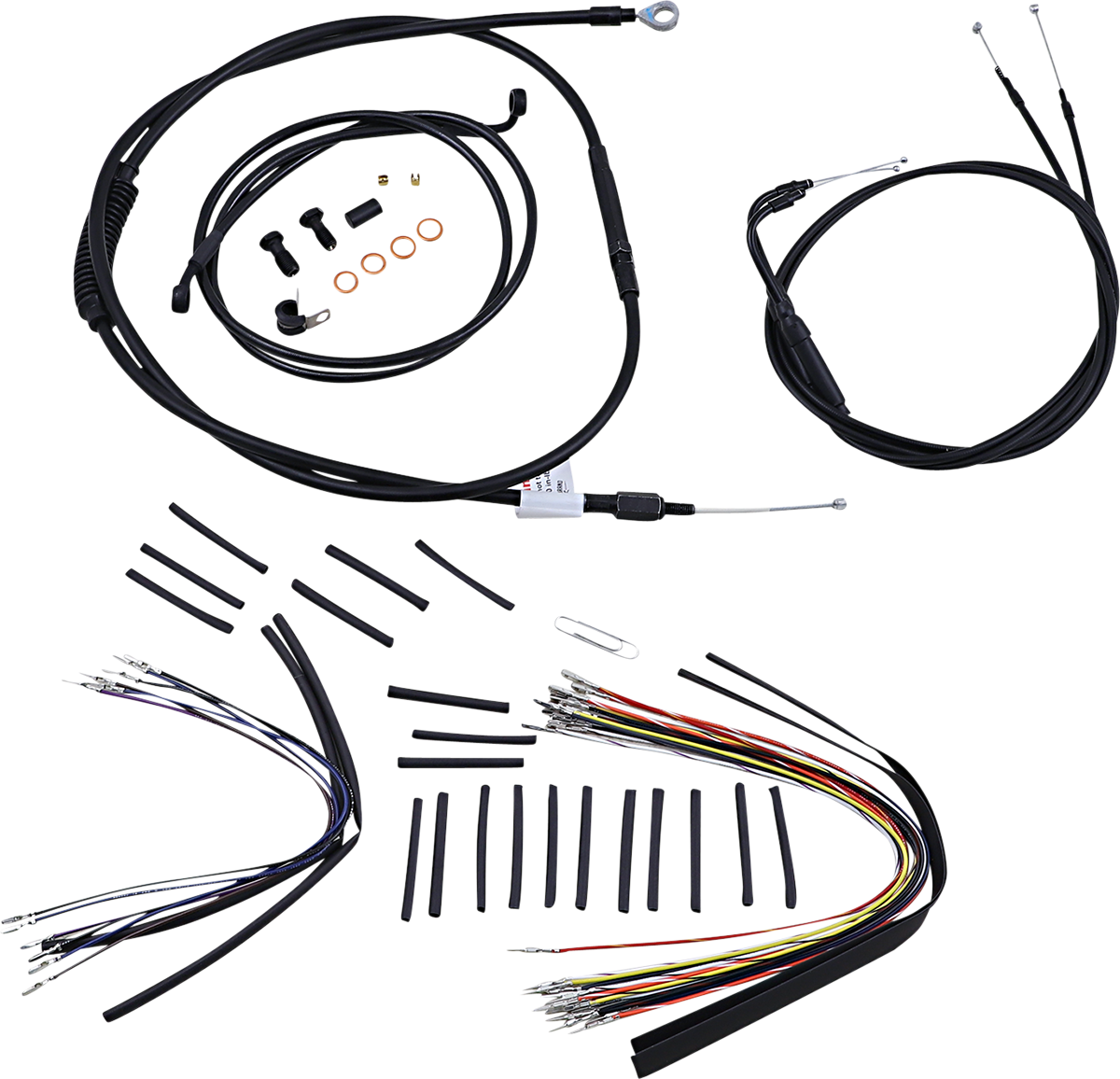 BURLY BRAND Complete Black Vinyl Handlebar Cable/Line Kit for Ape Hangers - 14" - '07-'10 FXST