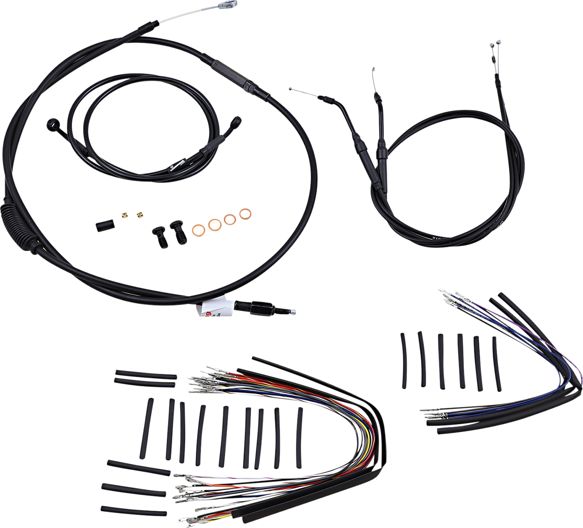 BURLY BRAND Complete Black Vinyl Handlebar Cable/Line Kit for Ape Hangers - 12" - '07-'11 FXD