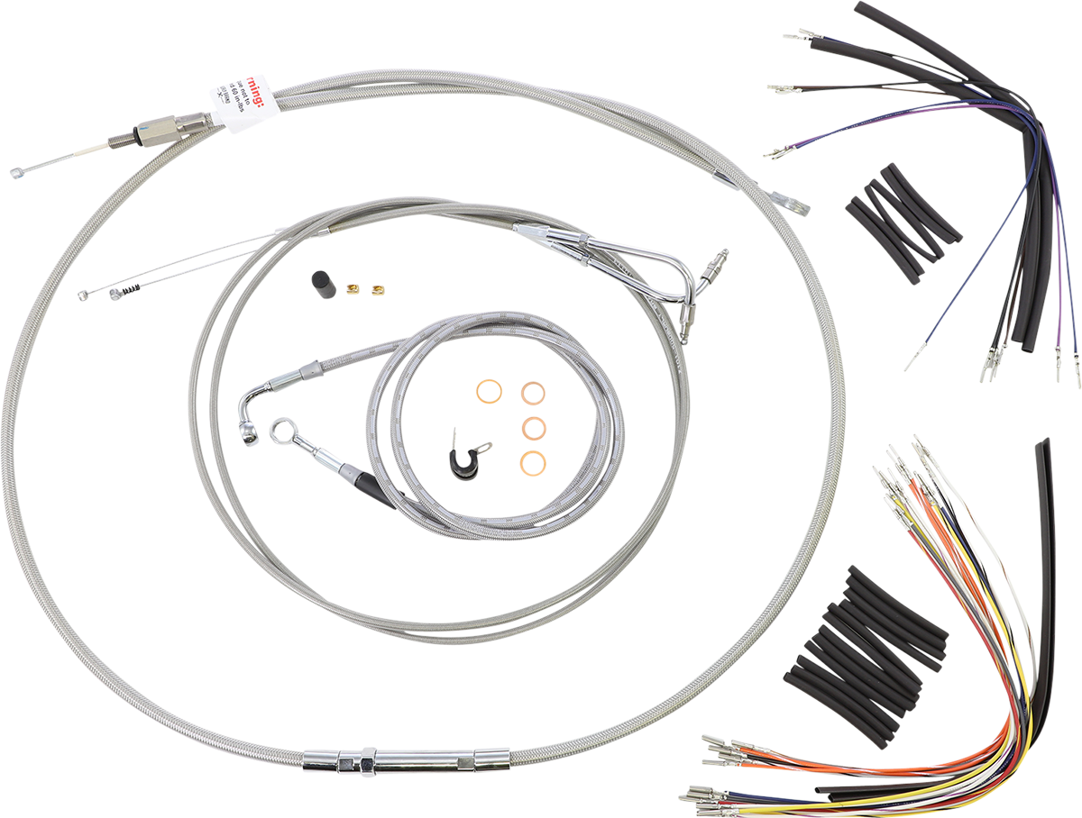 BURLY BRAND Complete Stainless Braided Handlebar Cable/Brake Line Kit - 14" Ape Hangers - '00-'06 FLST