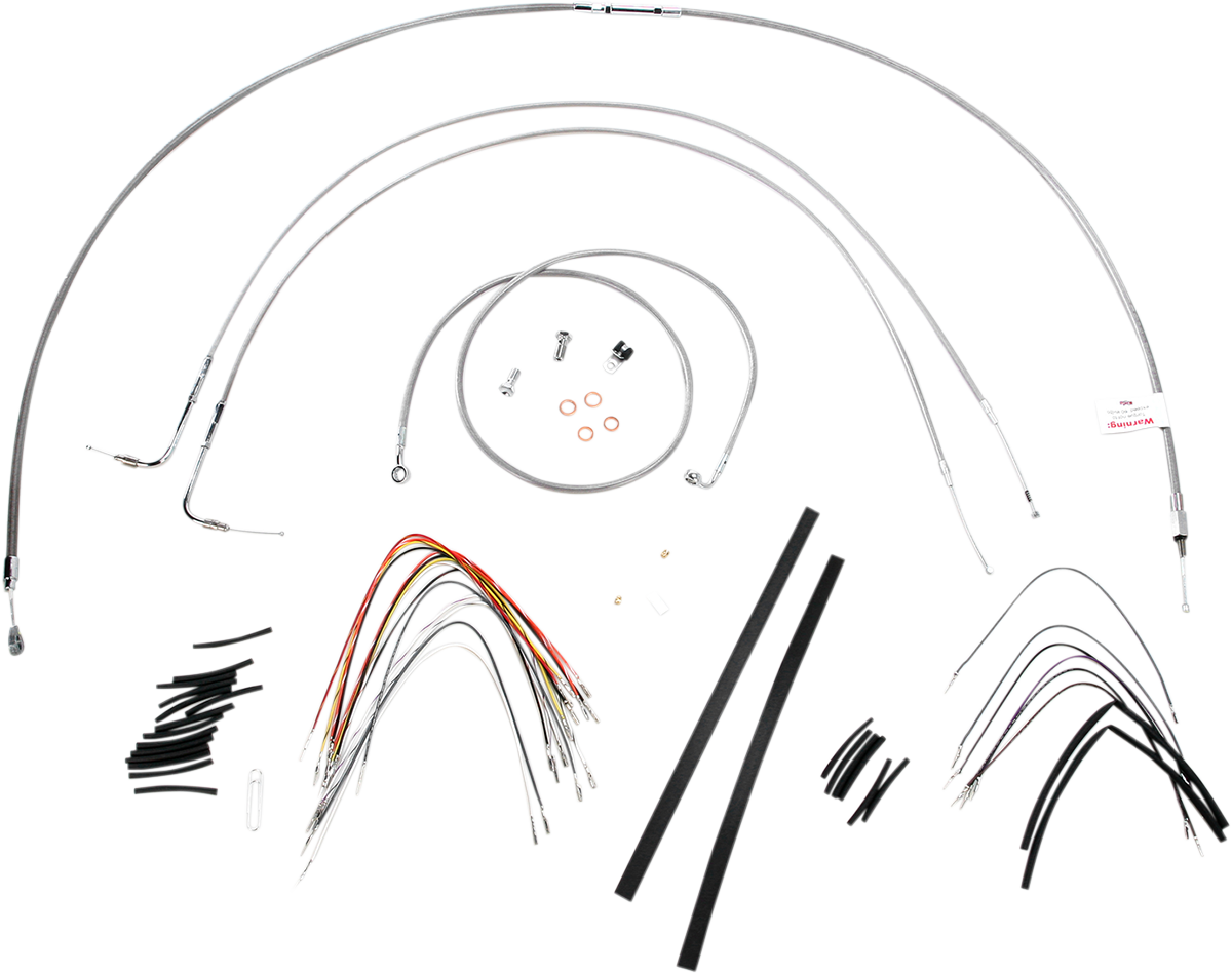 BURLY BRAND Complete Stainless Braided Handlebar Cable/Brake Line Kit - 16" Ape Hangers - '07-'10 FLST
