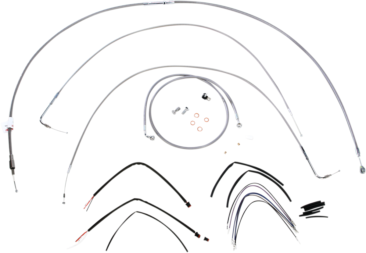 BURLY BRAND Complete Stainless Braided Handlebar Cable/Brake Line Kit - 16" Ape Hangers - '11-'14 FLS