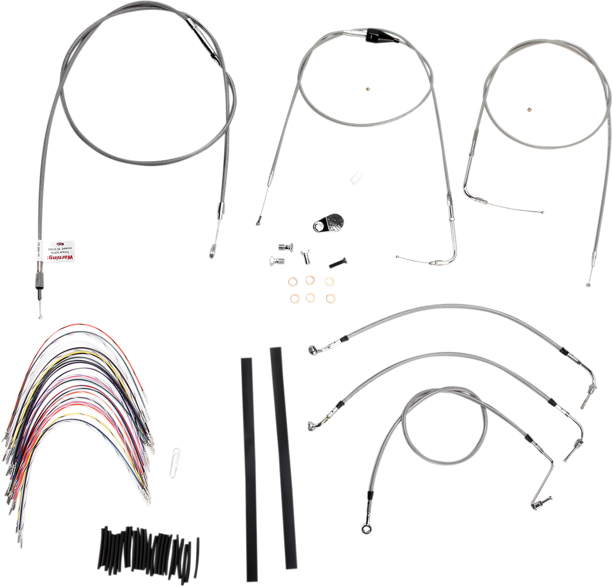 BURLY BRAND Complete Stainless Braided Handlebar Cable/Brake Line Kit - 14" Ape Hangers - '00-'06 Touring