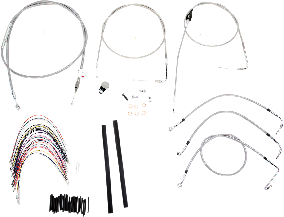 BURLY BRAND Complete Stainless Braided Handlebar Cable/Brake Line Kit - 18" Ape Hangers - '00-'06 Touring