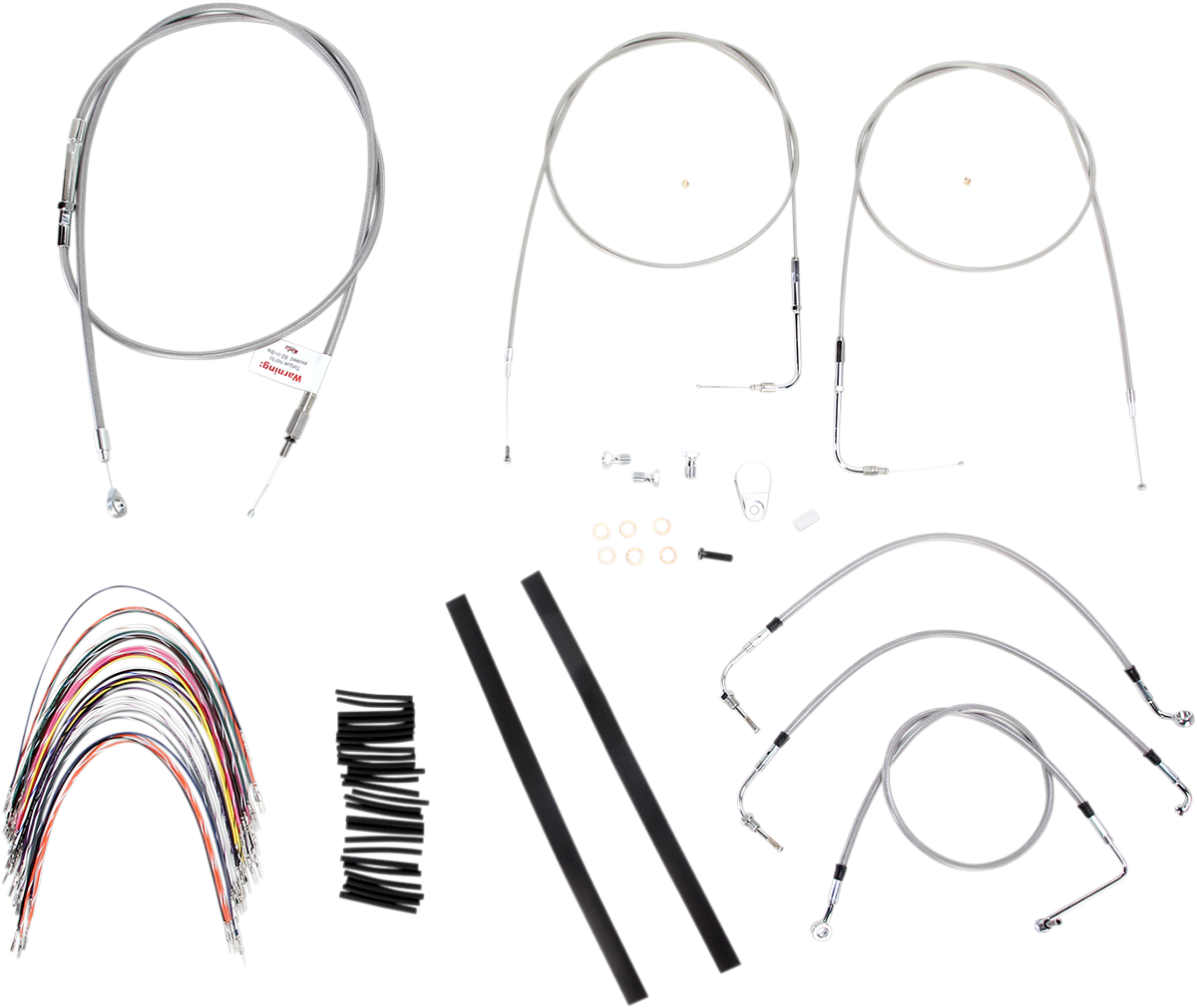 BURLY BRAND Complete Stainless Braided Handlebar Cable/Brake Line Kit - 14" Ape Hangers - '07 Touring