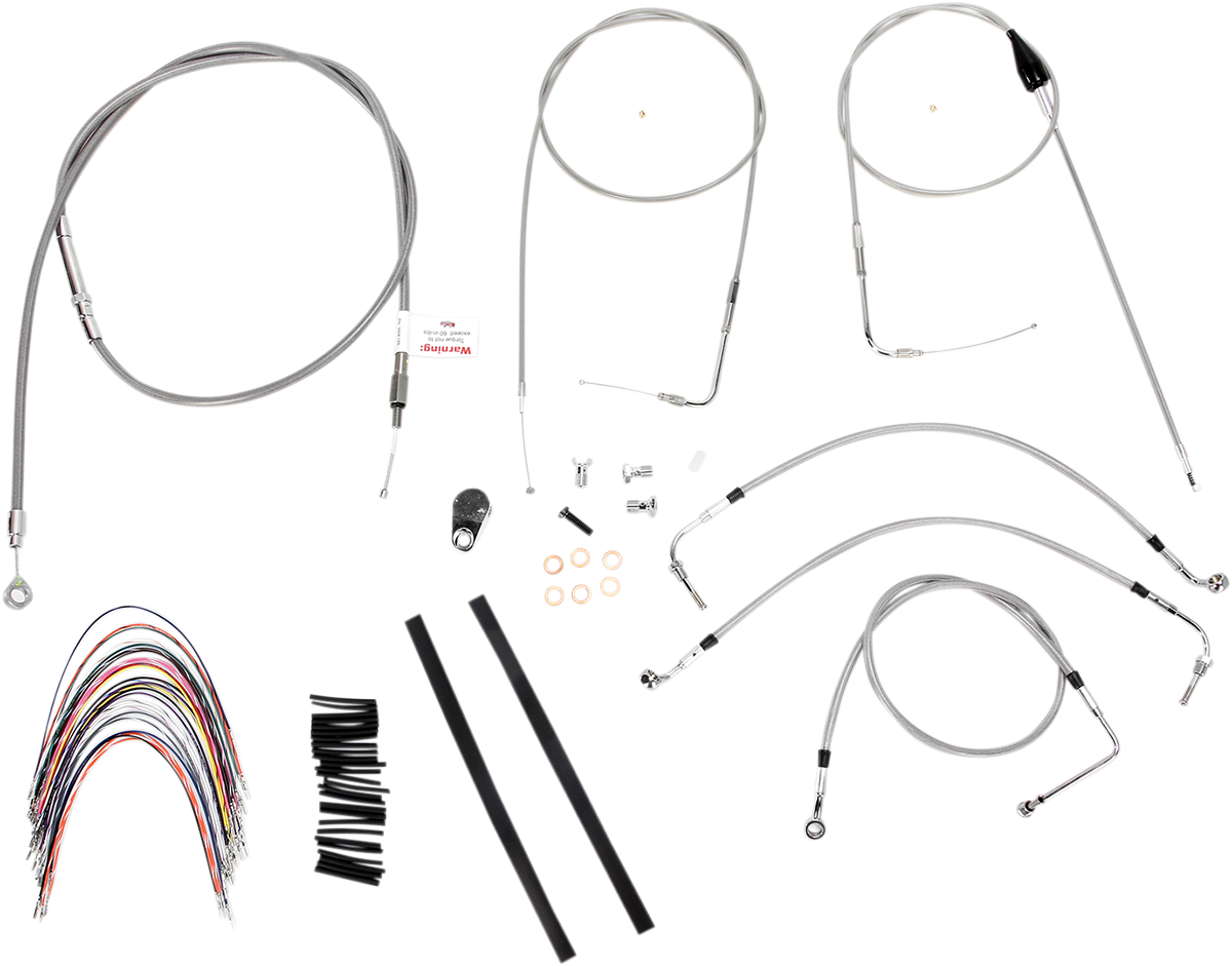 BURLY BRAND Complete Stainless Braided Handlebar Cable/Brake Line Kit - 14" Ape Hangers - '07 Touring