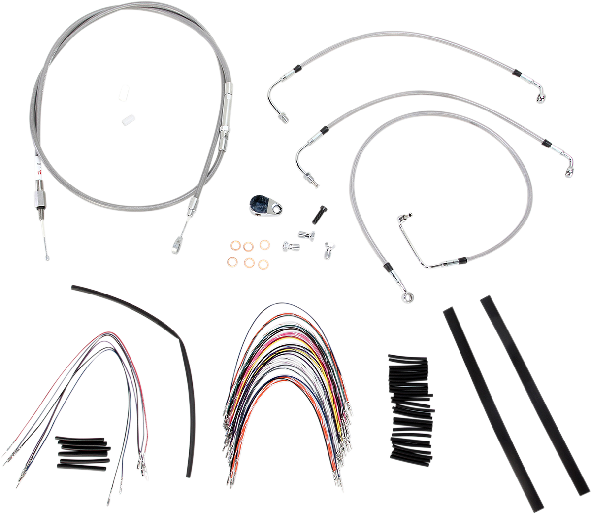 BURLY BRAND Complete Stainless Braided Handlebar Cable/Brake Line Kit - 14" Ape Hangers - '08-'13 Touring