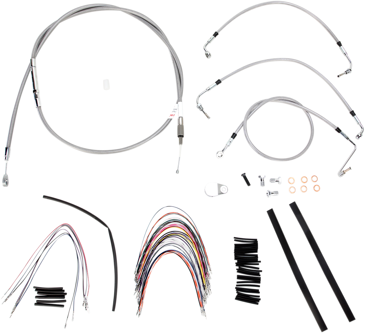 BURLY BRAND Complete Stainless Braided Handlebar Cable/Brake Line Kit - 16" Ape Hangers - '08-'13 Touring