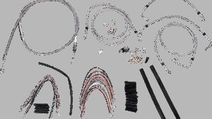 BURLY BRAND Complete Stainless Braided Handlebar Cable/Brake Line Kit - 14" Ape Hangers- '08-'13 Touring