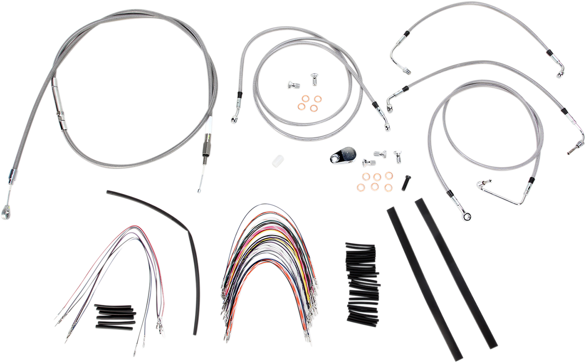 BURLY BRAND Complete Stainless Braided Handlebar Cable/Brake Line Kit - 14" Ape Hangers- '08-'13 Touring