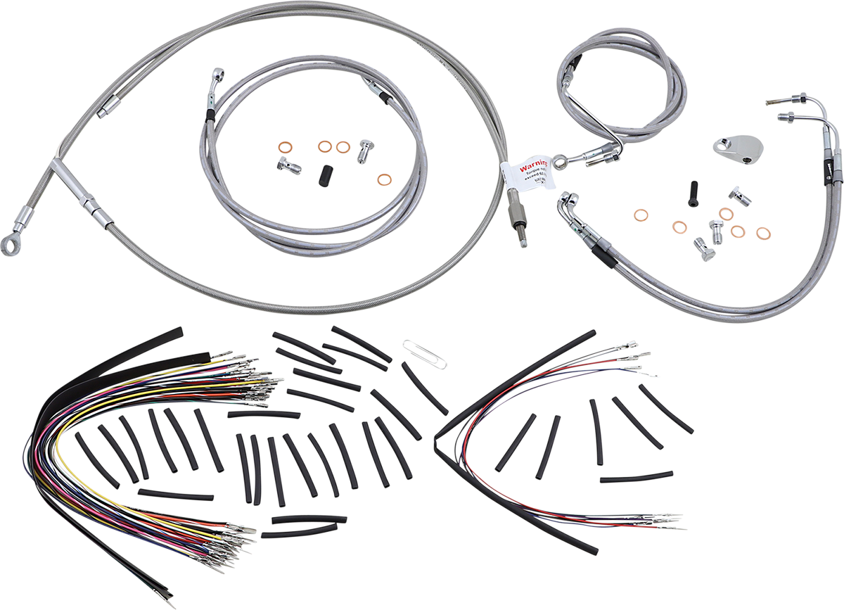 BURLY BRAND Complete Stainless Braided Handlebar Cable/Brake Line Kit - 18" Ape Hangers - '08-'13 Touring