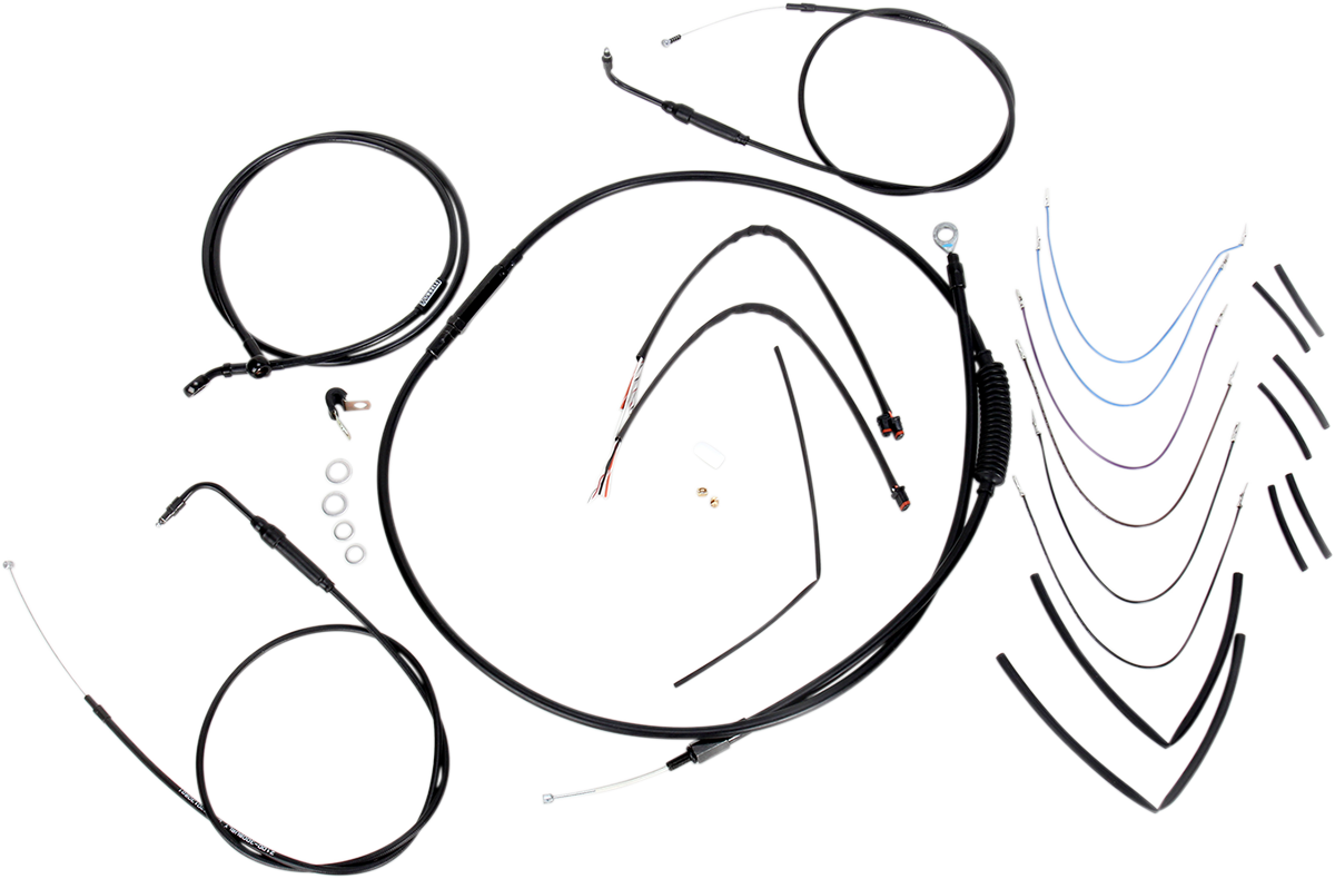 BURLY BRAND Complete Black Vinyl Handlebar Cable/Line Kit for Ape Hangers - 14" - '11-'15 FLS