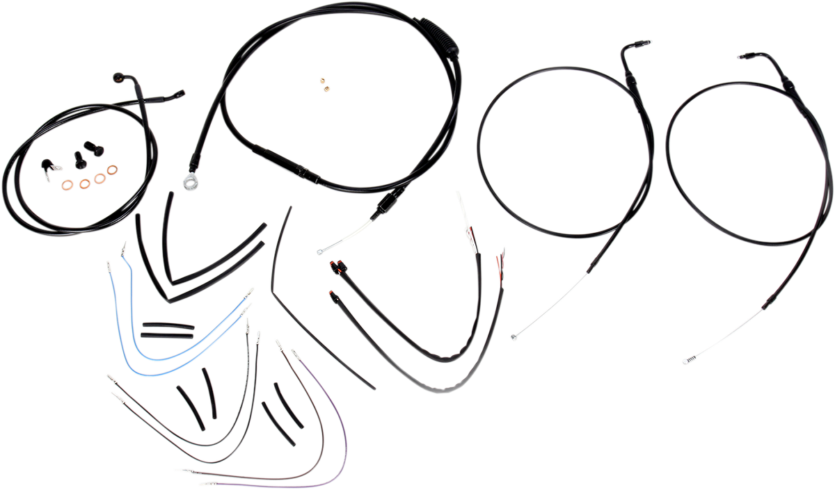 BURLY BRAND Complete Black Vinyl Handlebar Cable/Line Kit for Ape Hangers - 16" - '11-'15 FLS