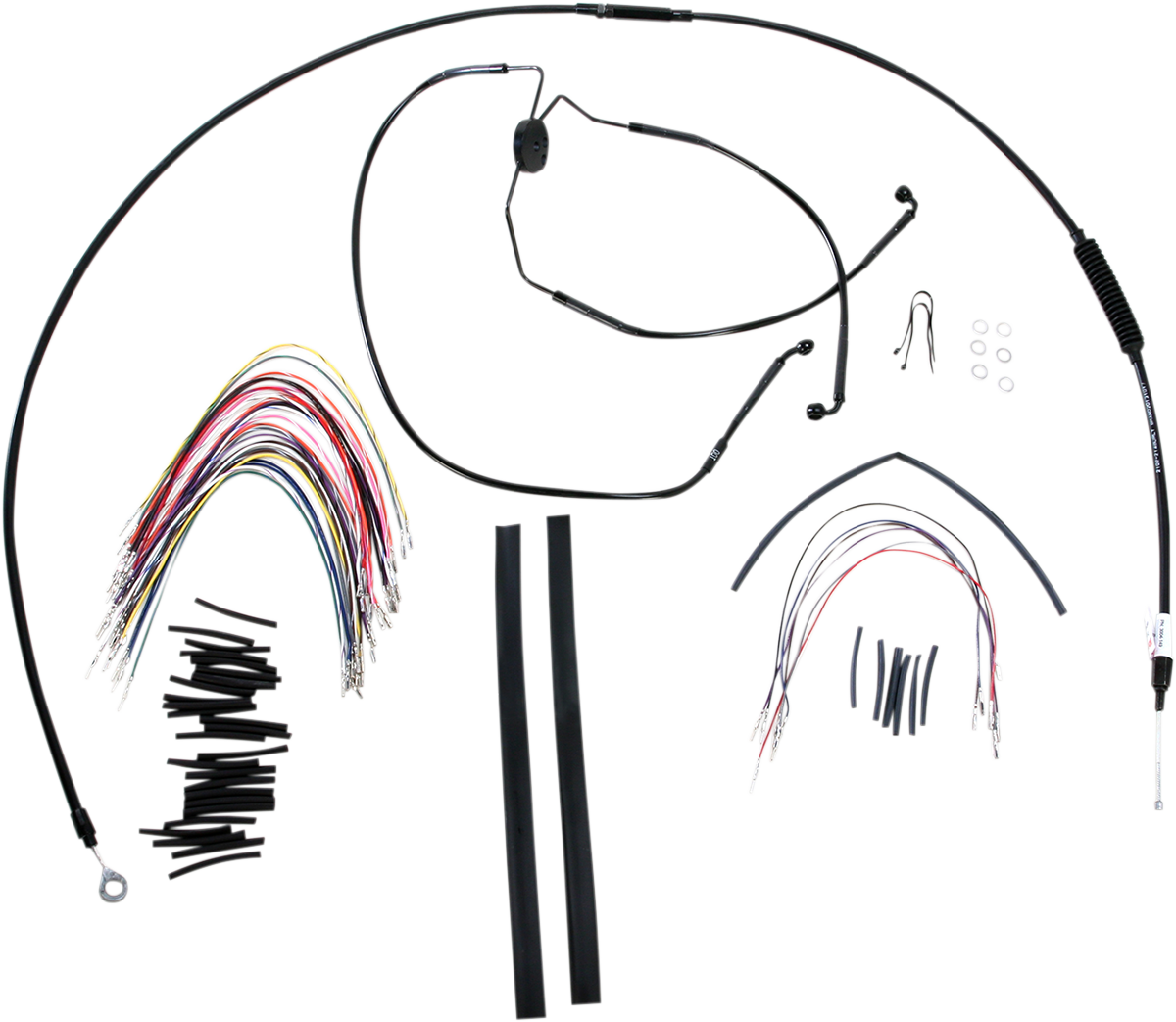 BURLY BRAND Complete Black Vinyl Handlebar Cable/Line Kit for Ape Hangers - 15" - '08-'13 FLH