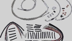 BURLY BRAND Complete Stainless Braided Handlebar Cable/Brake Line Kit - 15" Ape Hangers - '08-'13 FLH