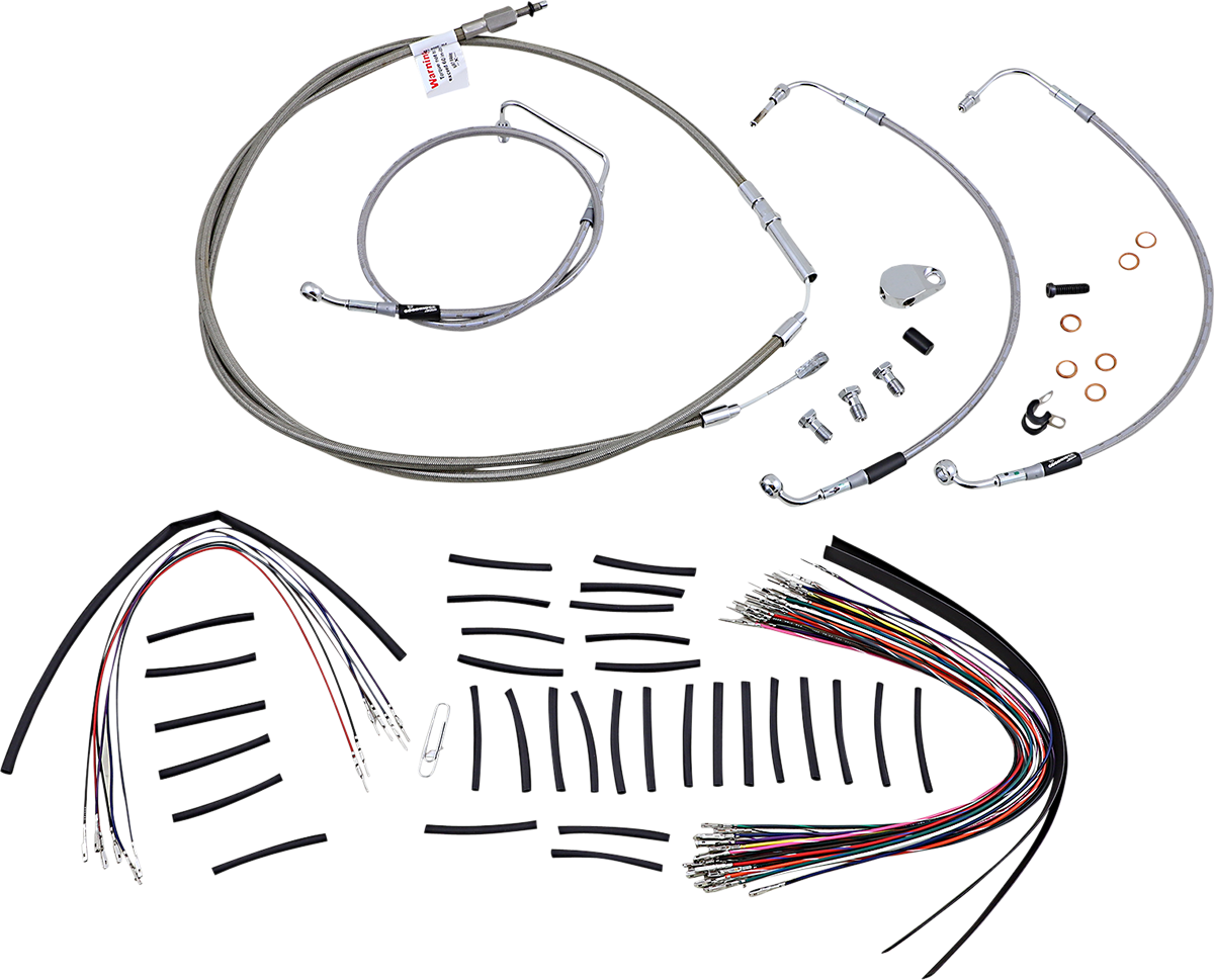 BURLY BRAND Complete Stainless Braided Handlebar Cable/Brake Line Kit - 15" Ape Hangers - '08-'13 FLH
