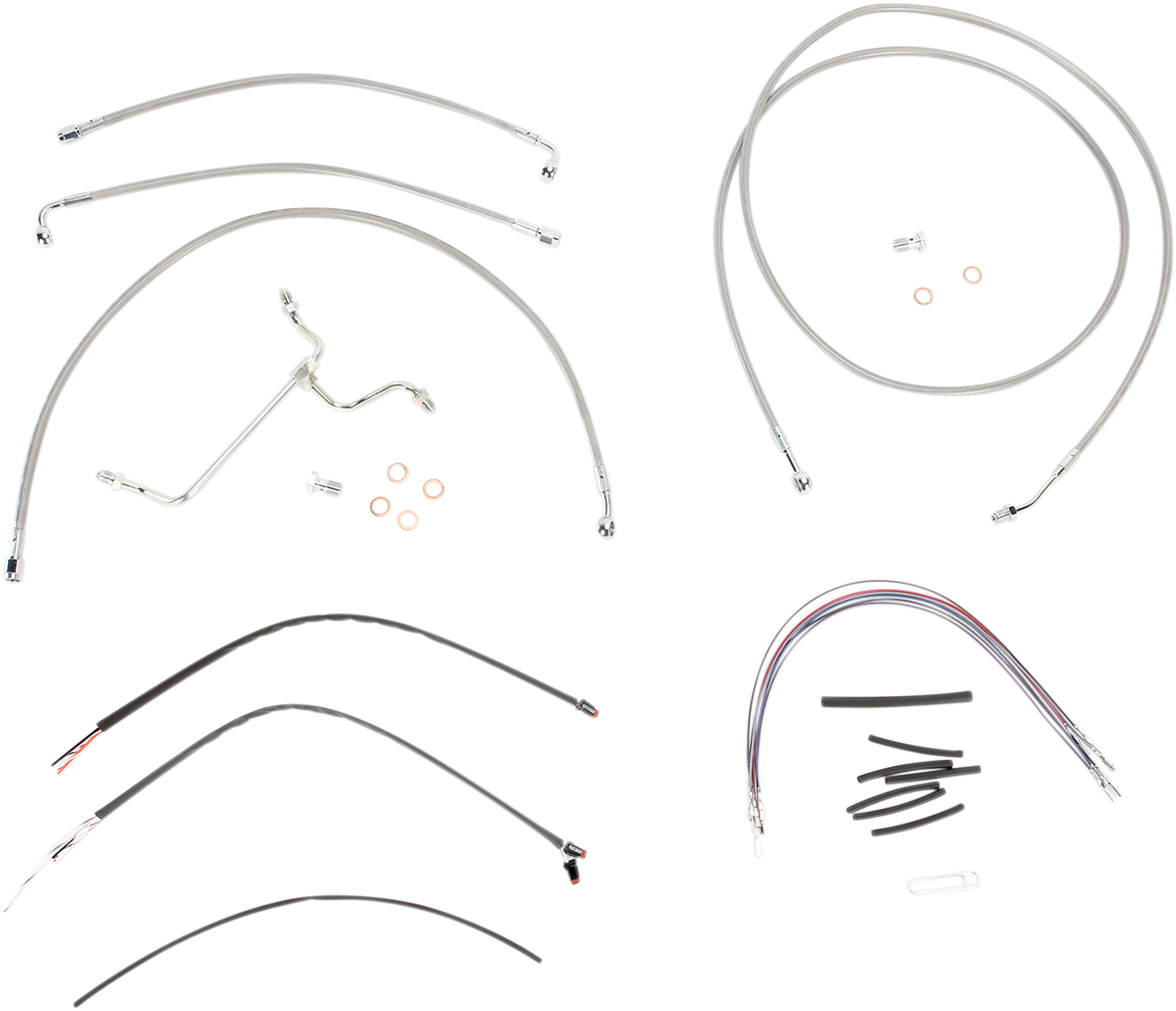 BURLY BRAND Complete Stainless Braided Handlebar Cable/Brake Line Kit - 15" Ape Hangers - '14-'16 FLH