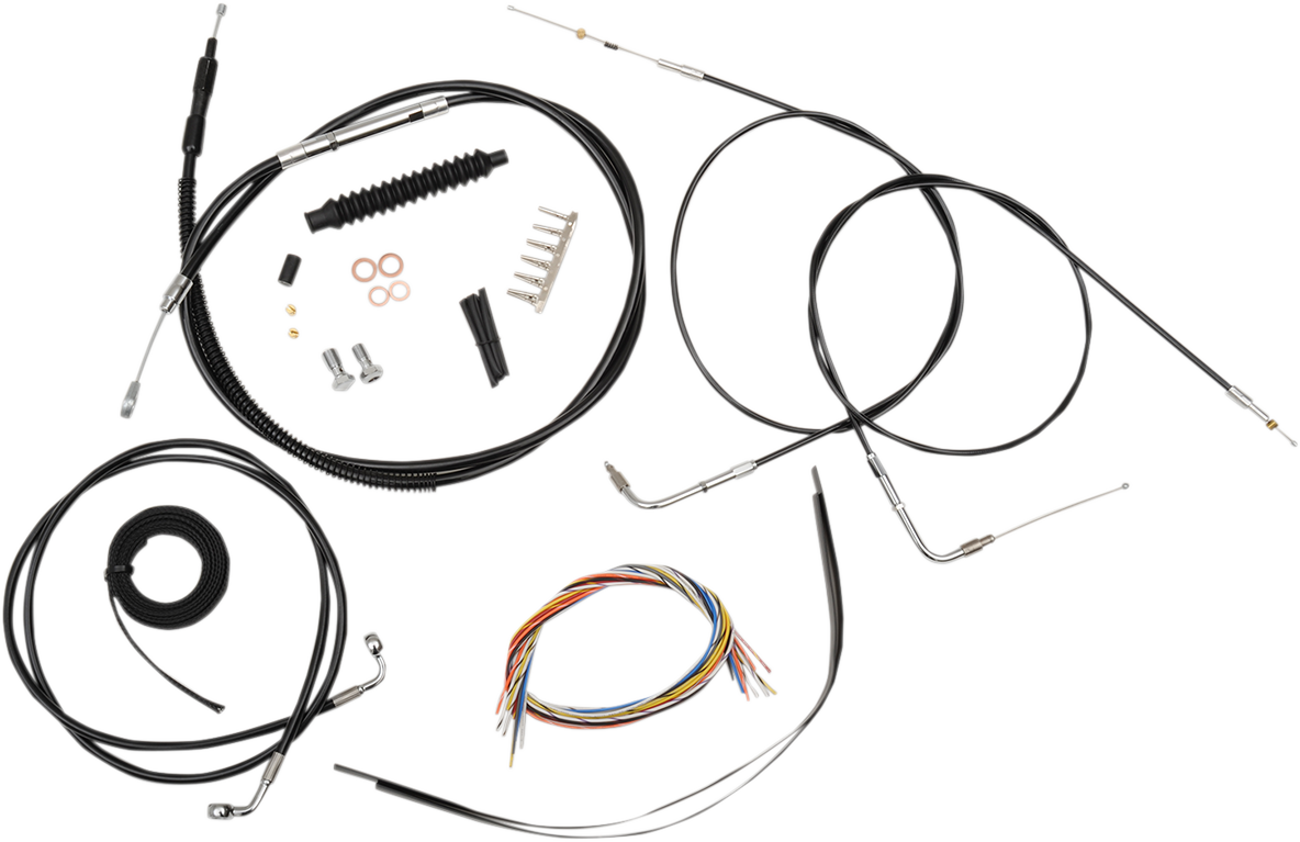 LA CHOPPERS Complete Black Vinyl Braided Handlebar Cable/Brake Line Kit - 12"-14" Handlebars - '07-'10 FXST