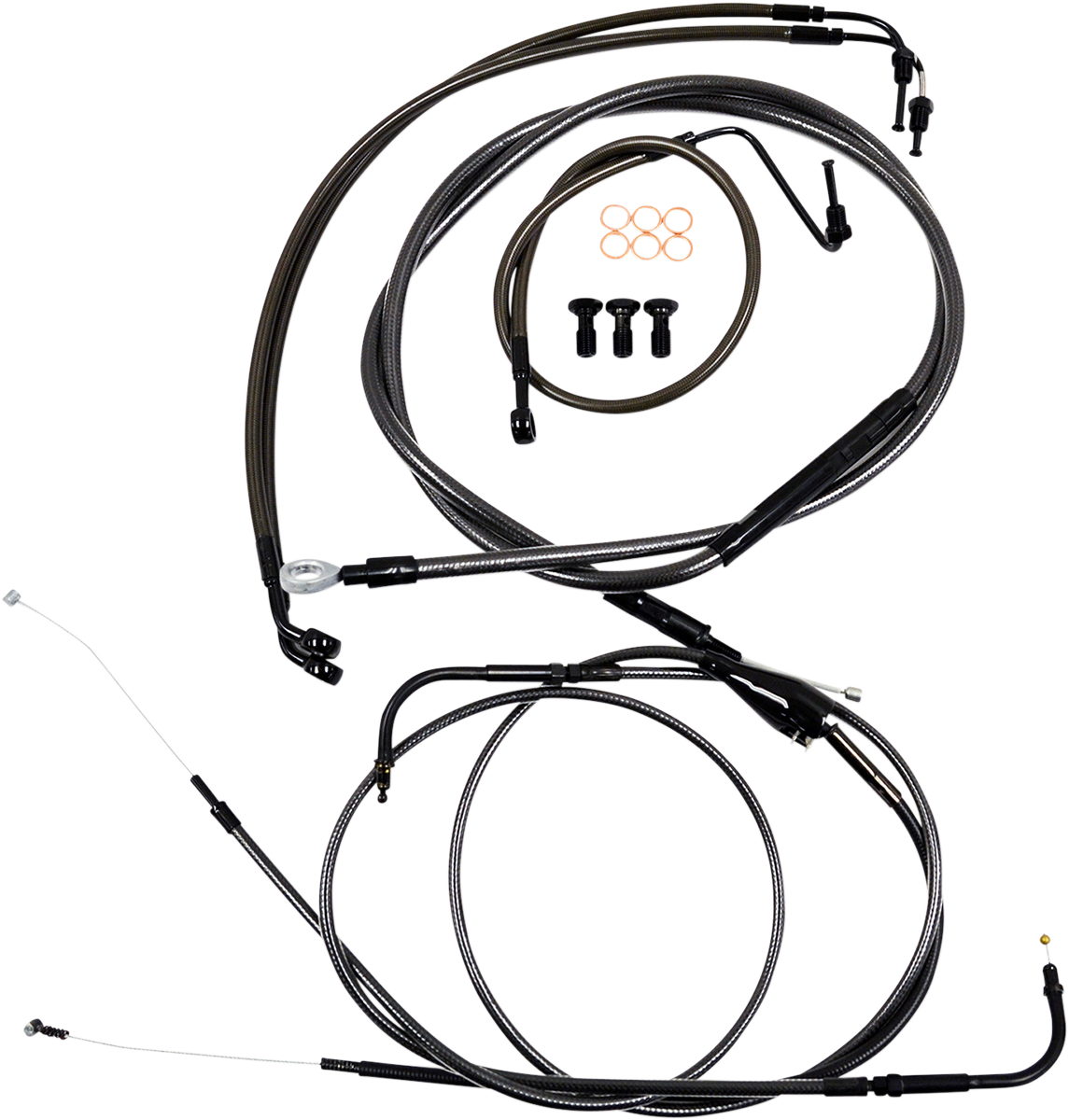 LA CHOPPERS Standard Midnight Braided Handlebar Cable/Brake Line Kit - 12"-14" Ape Hangers - '08-'13 FL