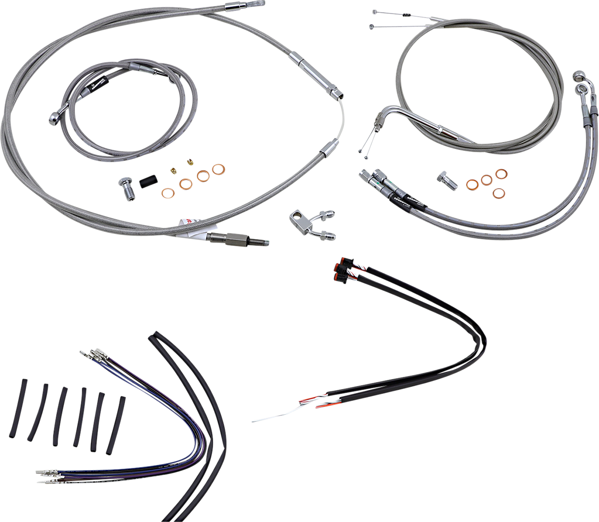 BURLY BRAND Complete Stainless Braided Handlebar Cable/Brake Line Kit - 16" Ape Hangers - '11-'14 Softail