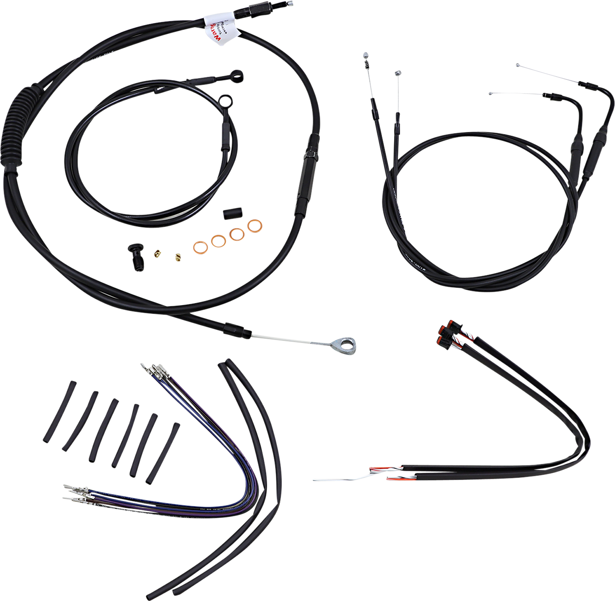 BURLY BRAND Complete Black Vinyl Handlebar Cable/Line Kit for Ape Hangers - 16" - ABS - '11-'15 Softail
