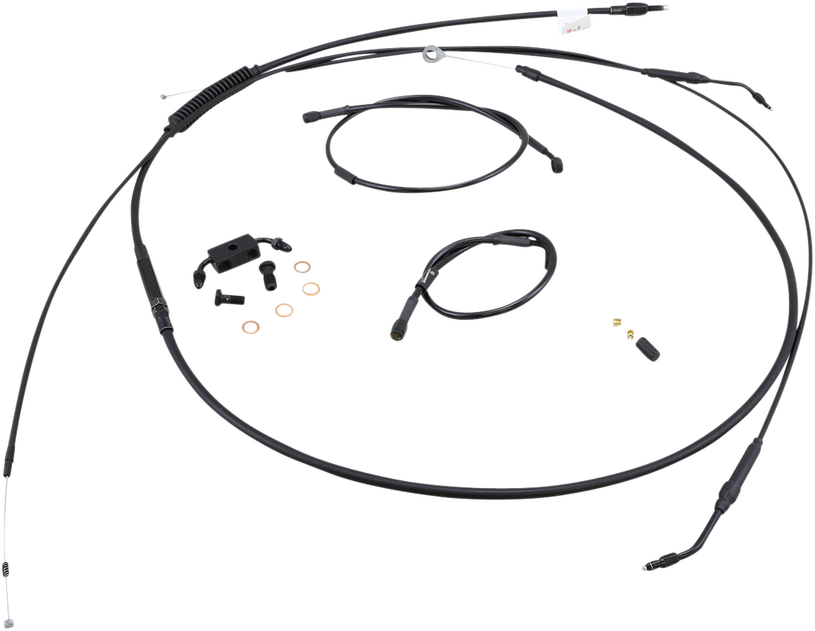 BURLY BRAND Complete Black Vinyl Handlebar Cable/Line Kit for Ape Hangers - 14" - ABS - '12-'17 Dyna