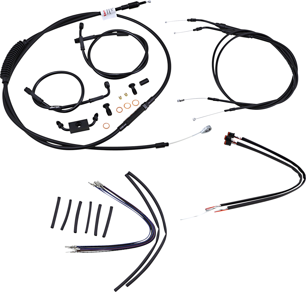BURLY BRAND Complete Black Vinyl Handlebar Cable/Line Kit for Ape Hangers - 16" - ABS - '12-'17 Dyna