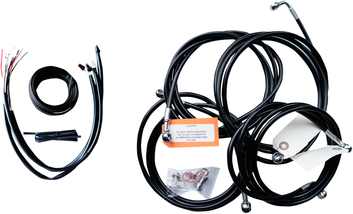 LA CHOPPERS Complete Black Vinyl Braided Handlebar Cable/Brake Line Kit - 12"-14" Handlebars - '16 FLH