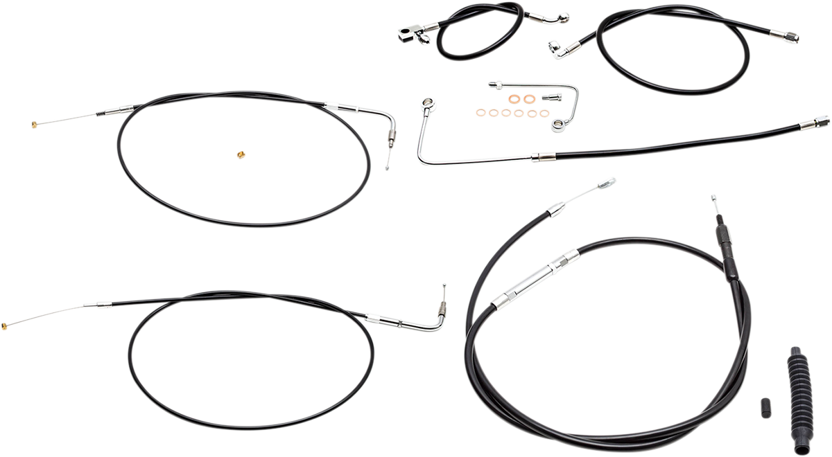 LA CHOPPERS Standard Black Vinyl Handlebar Cable/Brake Line Kit - 12"-14" Ape Hangers - '15 FLS