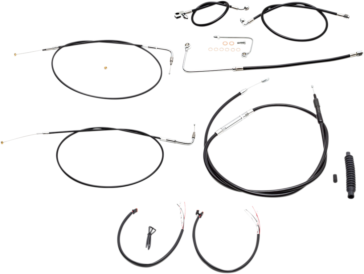 LA CHOPPERS Complete Black Vinyl Braided Handlebar Cable/Brake Line Kit - 15"-17" Handlebars - '15 FLS