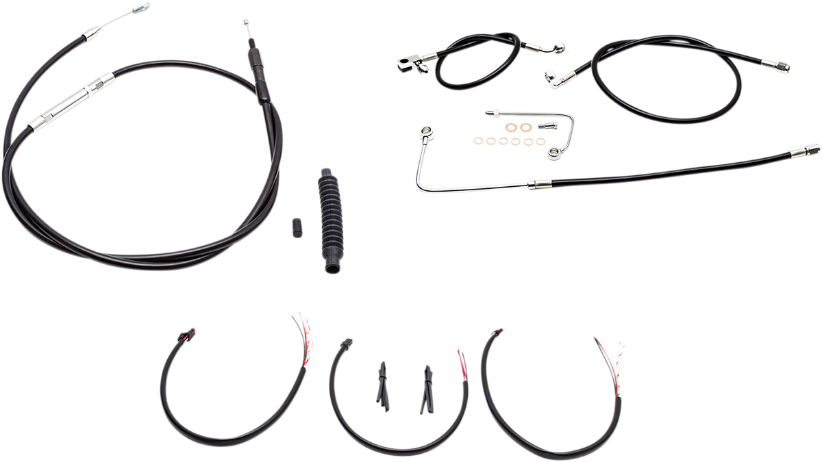 LA CHOPPERS Complete Black Vinyl Braided Handlebar Cable/Brake Line Kit - 12"-14" Handlebars - '16-'17 FLS